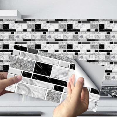 Grey Wall Sticker Marble Pattern 48 Pcs No Tools