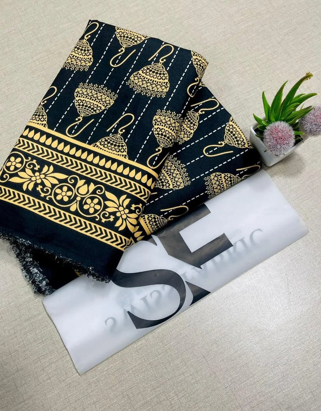 Women's Black Gold Embroidered Unstitched Suit 2.25m