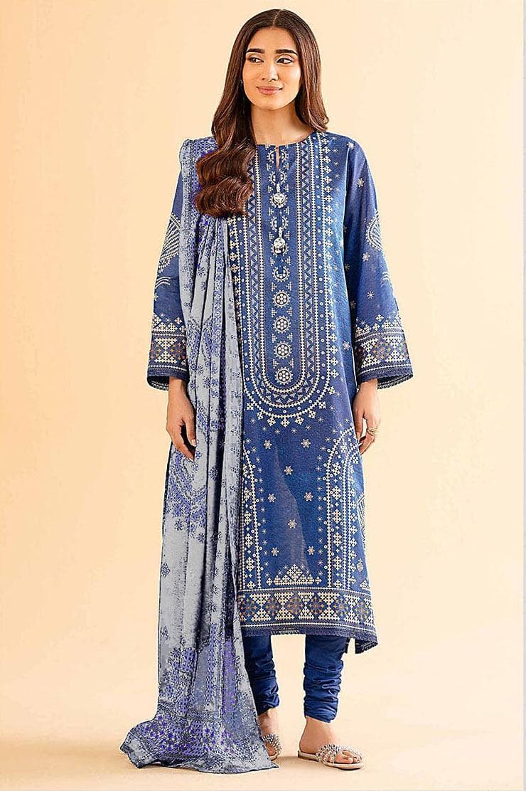 Stylish Printed Blue Suit for Women with Embroidery